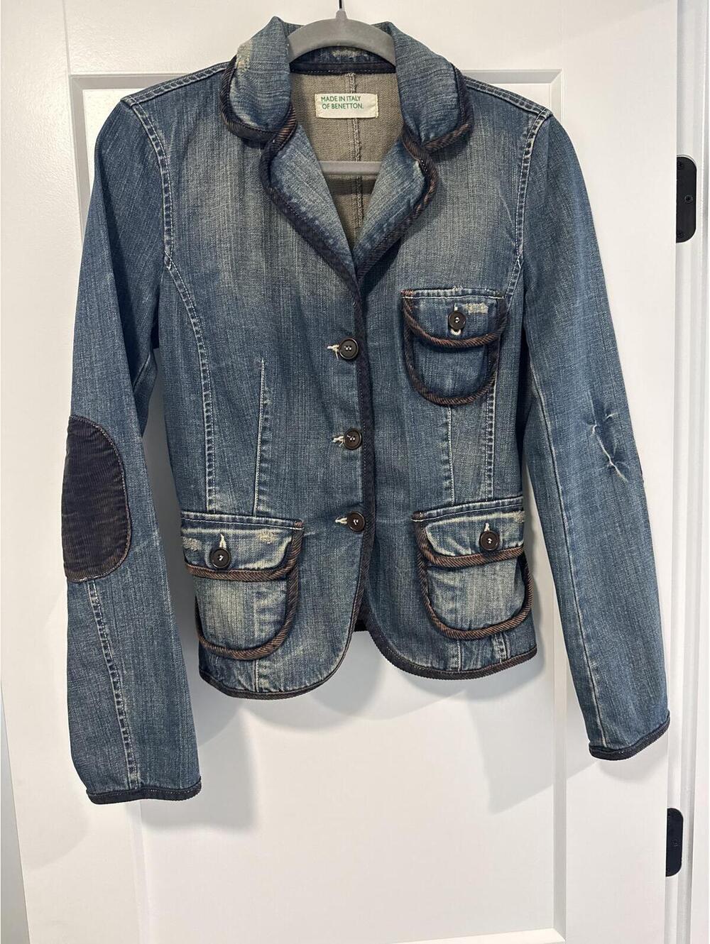 Made in Italy Benetton Denim Blazer Jacket with Elbow Patches